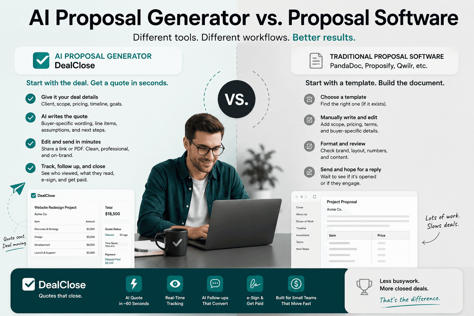 AI proposal generator dashboard compared with traditional proposal software for a small sales team